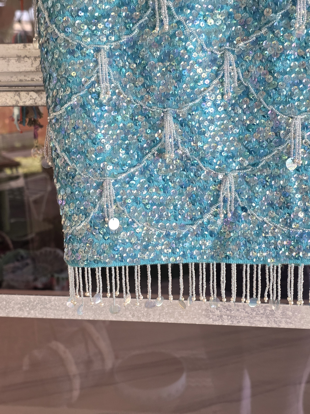 Vintage 70s Fairy Mermaid Turquoise Beaded Tassel Tank Top Size 36 Small? - Picture 8 of 16